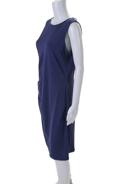 J. Mclaughlin Womens Sleeveless Scoop Neck Ruched Sheath Dress Blue Size Large