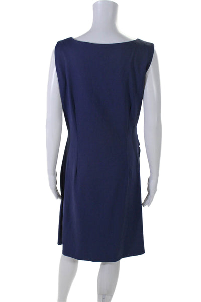 J. Mclaughlin Womens Sleeveless Scoop Neck Ruched Sheath Dress Blue Size Large