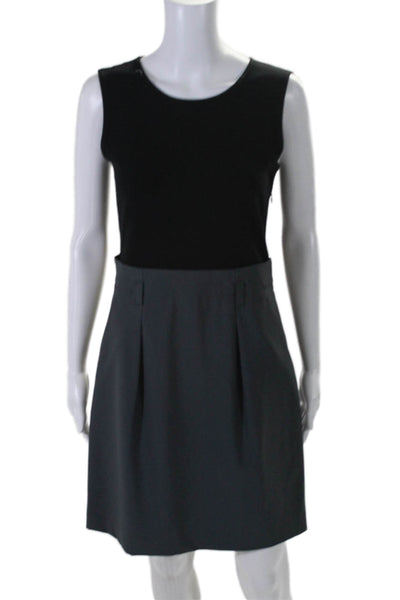 Theory Womens Sleeveless Scoop Neck Sheath Dress Gray Black Wool Size 8