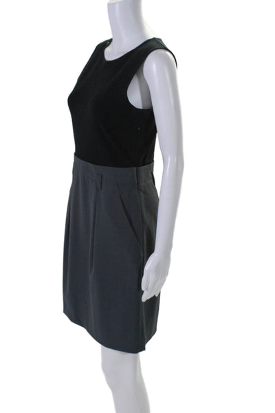 Theory Womens Sleeveless Scoop Neck Sheath Dress Gray Black Wool Size 8