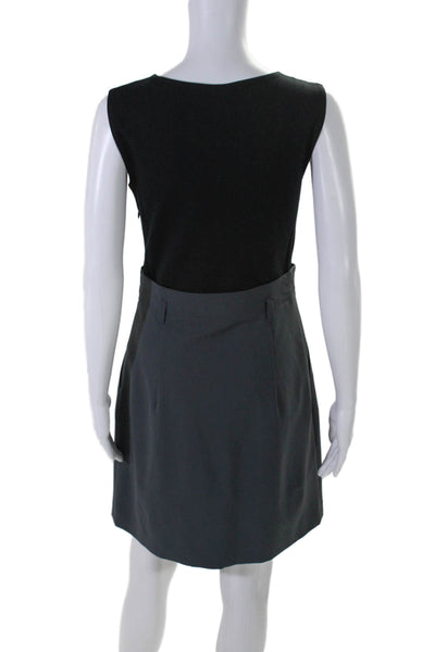 Theory Womens Sleeveless Scoop Neck Sheath Dress Gray Black Wool Size 8