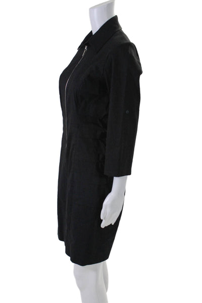 Nicole Miller Womens Front Zip 3/4 Sleeve Collared Sheath Dress Black Size Large