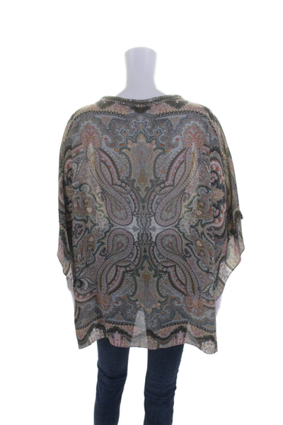 Calypso Saint Barth Womens Silk Beaded Paisley Print V Neck Blouse Multi Size L