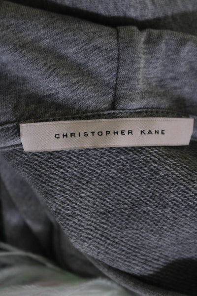 Christopher Kane Womens Cotton Hooded Ostrich Feather Trim Hoodie Gray Size L