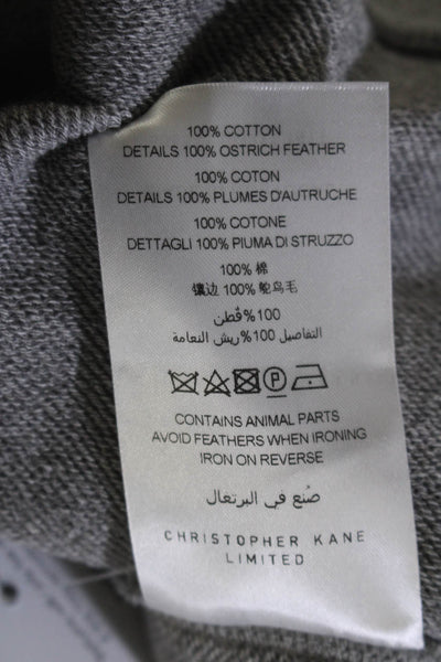 Christopher Kane Womens Cotton Hooded Ostrich Feather Trim Hoodie Gray Size L