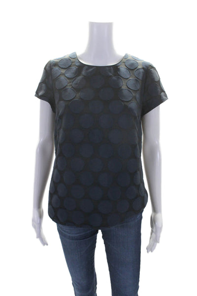 Boden Womens Black Navy Polka Dot Crew Neck Short Sleeve Blouse Top Size 6