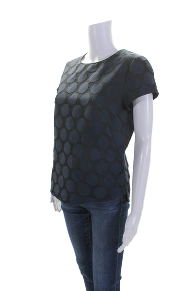 Boden Womens Black Navy Polka Dot Crew Neck Short Sleeve Blouse Top Size 6