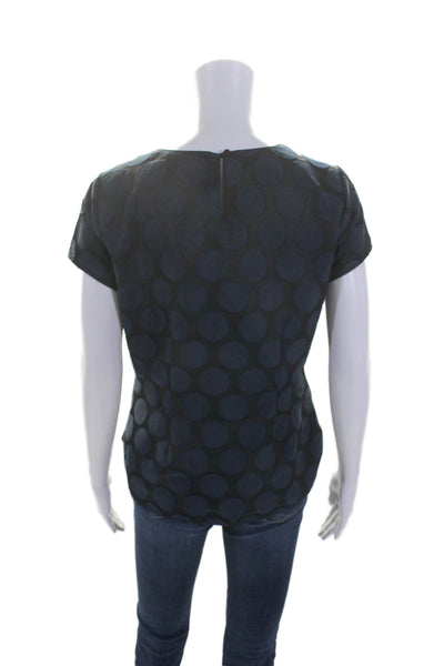 Boden Womens Black Navy Polka Dot Crew Neck Short Sleeve Blouse Top Size 6