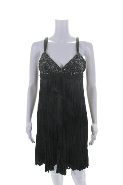 BCBGMAXAZRIA Womens Silk Black Beaded Sequins Sleeveless Shift Dress Size 8