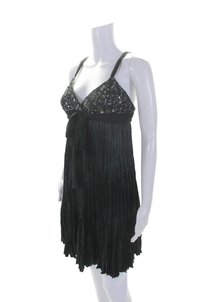 BCBGMAXAZRIA Womens Silk Black Beaded Sequins Sleeveless Shift Dress Size 8