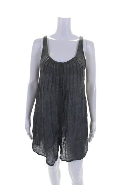 Eileen Fisher Womens Linen Dark Green Scoop Neck Sleeveless Mini Dress Size S