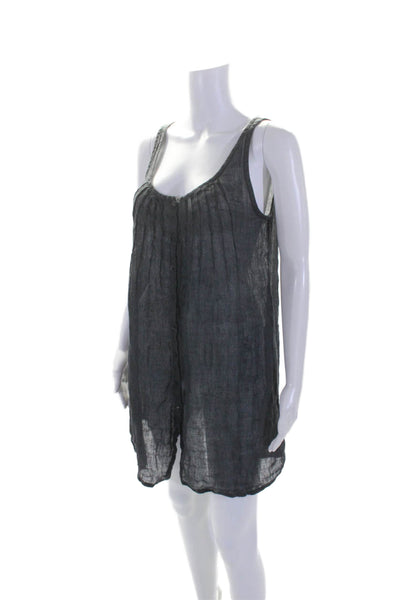 Eileen Fisher Womens Linen Dark Green Scoop Neck Sleeveless Mini Dress Size S