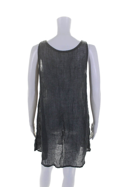 Eileen Fisher Womens Linen Dark Green Scoop Neck Sleeveless Mini Dress Size S