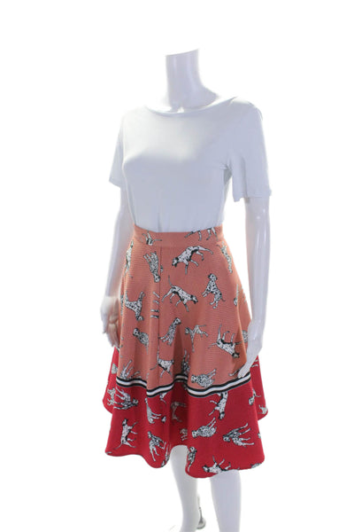 Hutch Womens Coral Red Animal Print Textured Zip Back A-Line Skirt Size 0