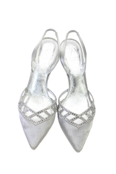 Adrianna Papell Womens Silver Leather Crystal Slingbacks Sandals Shoes Size 8M