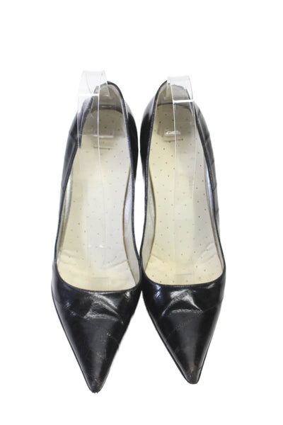 Dolce and Gabbana Womens Leather Pointed Stiletto Heels Pumps Black Size EUR 39