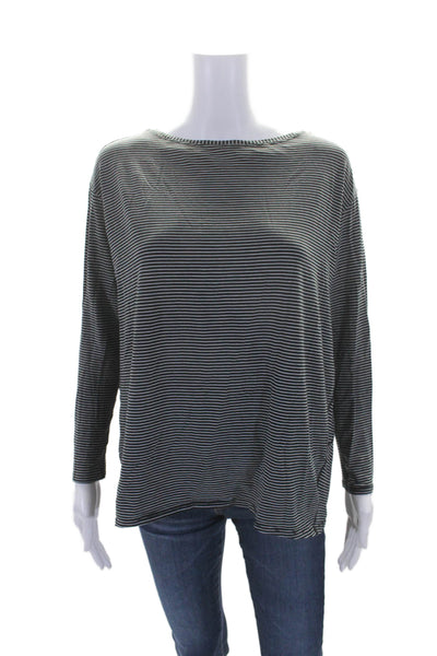 Lululemon Womens Black White Striped Crew Neck Long Sleeve Knit Top Size M