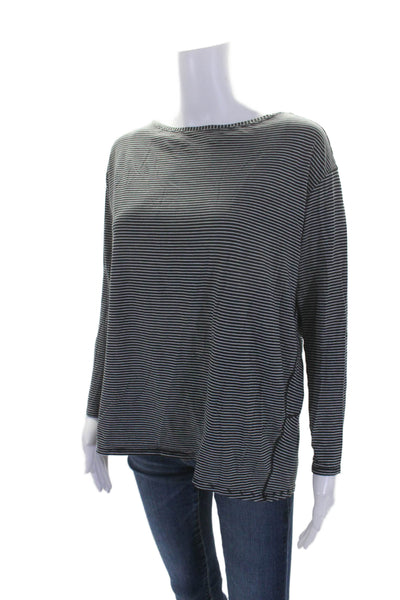 Lululemon Womens Black White Striped Crew Neck Long Sleeve Knit Top Size M