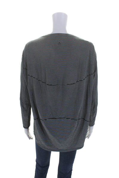 Lululemon Womens Black White Striped Crew Neck Long Sleeve Knit Top Size M