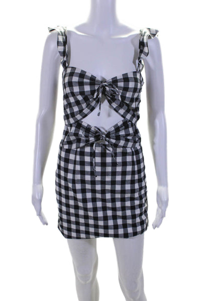 Wayne Womens Sleeveless Square Neck Check Print Dress Black White Size XS