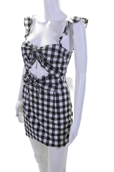 Wayne Womens Sleeveless Square Neck Check Print Dress Black White Size XS