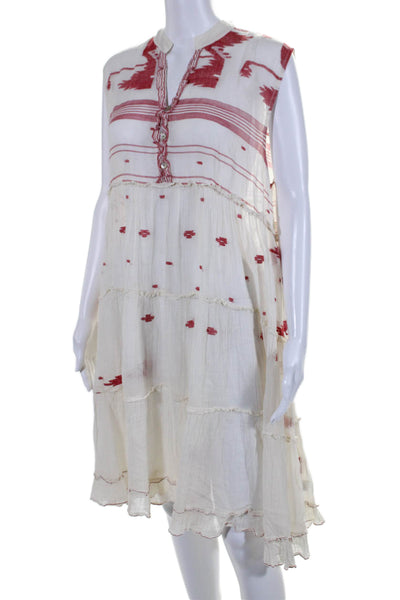 Joshi Womens Sleeveless V Neck Abstract Knee Length Shift Dress White Red Large