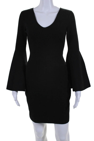 Milly Womens Long Flare Sleeve V Neck Knit Sheath Dress Black Size Petite