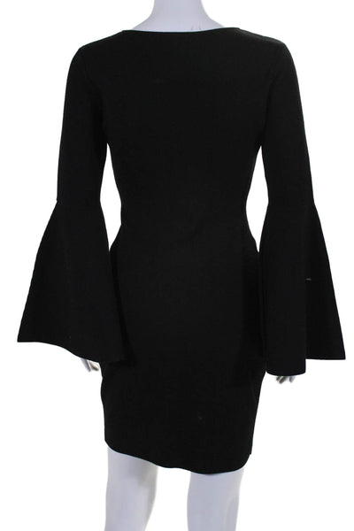 Milly Womens Long Flare Sleeve V Neck Knit Sheath Dress Black Size Petite