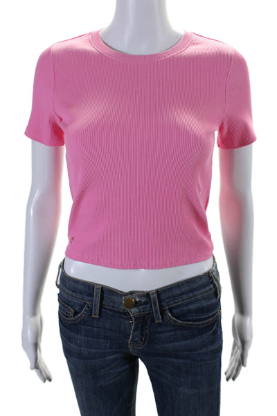 Lilly Pulitzer Womens Cotton Blend Bright Pink Ribbed Crew Neck Tee Top Size S