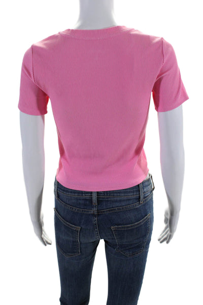 Lilly Pulitzer Womens Cotton Blend Bright Pink Ribbed Crew Neck Tee Top Size S