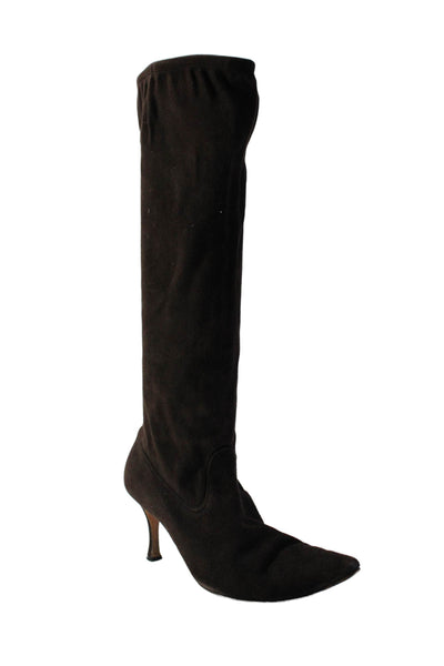 Manolo Blahnik Womens Dark Brown Suede Pointed Toe Knee High Boots Shoes Size 8