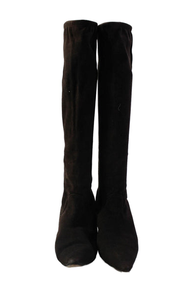 Manolo Blahnik Womens Dark Brown Suede Pointed Toe Knee High Boots Shoes Size 8