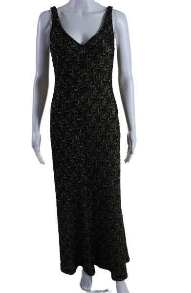 Suky Rosan Womens Beaded Sleeveless A Line Evening Gown Black Beige Size 8