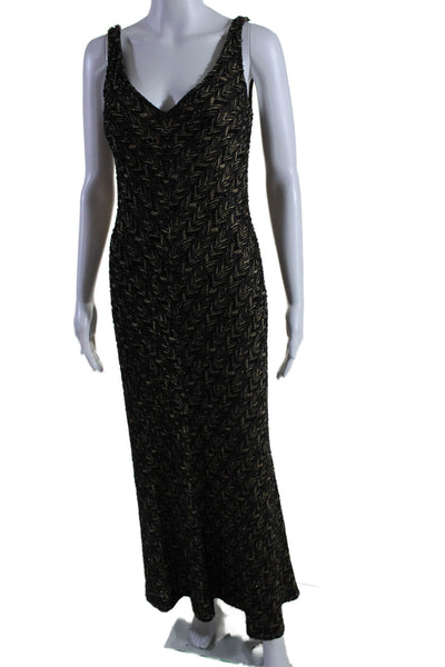 Suky Rosan Womens Beaded Sleeveless A Line Evening Gown Black Beige Size 8