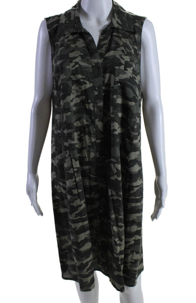 Beach Lunch Lounge Womens Camouflage Print Button Down Dress Green Size 1X