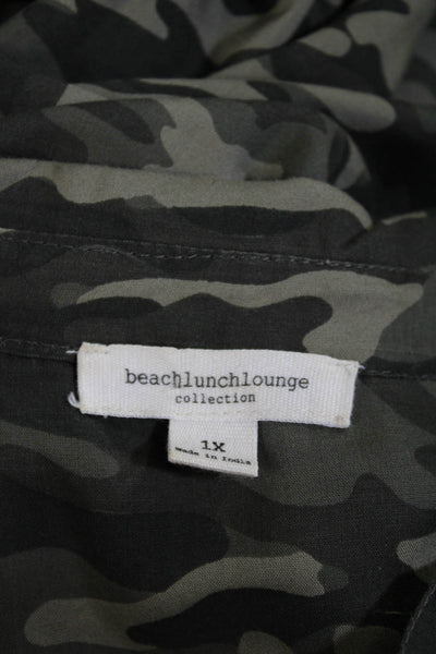 Beach Lunch Lounge Womens Camouflage Print Button Down Dress Green Size 1X