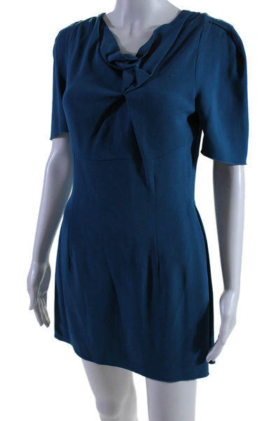 RM Womes Wrinkled Neck Short Sleeves Mini Sheath Dress Teal Blue Size 8