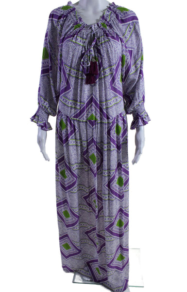 Feather & Find Womens Geometric Print Belted Dress Purple Green Size One Size