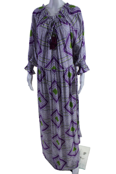 Feather & Find Womens Geometric Print Belted Dress Purple Green Size One Size