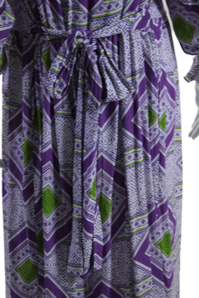 Feather & Find Womens Geometric Print Belted Dress Purple Green Size One Size