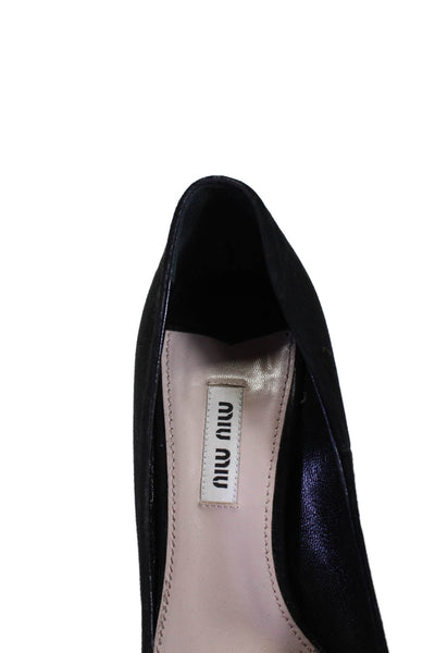 Miu Miu Womens Suede Round Toe Platform Slip-On Block Heels Black Size EUR 37.5