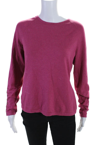 J. Mclaughlin Womens Cotton Blend Round Neck Pullover Sweater Top Pink Size L