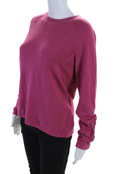 J. Mclaughlin Womens Cotton Blend Round Neck Pullover Sweater Top Pink Size L