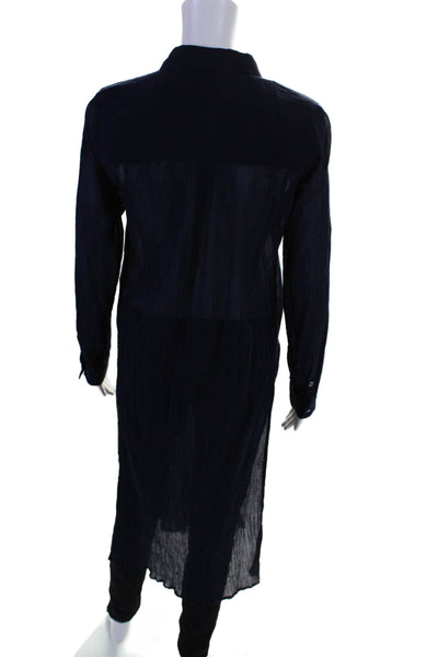 Calvin Klein Womens Cotton Long Sleeve Button Up Longline Blouse Top Navy Size M