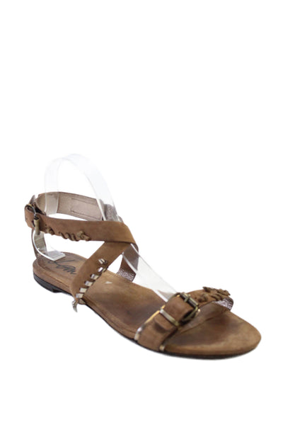 Lanvin Womens Leather Open Toe Buckle Ankle Strap Sandals Brown Size 10