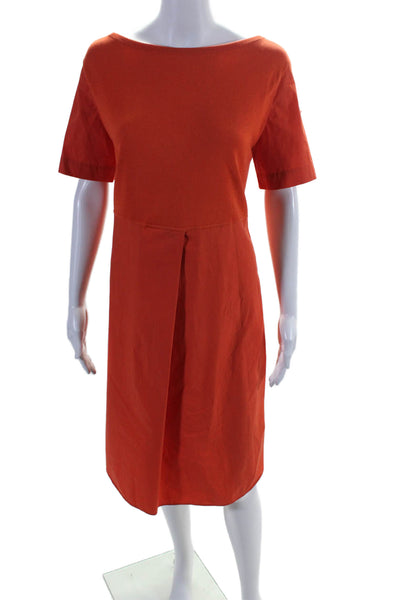 Akris Womens Cotton Short Sleeve Pleated T shirt Dress Orange Size M