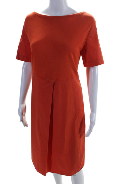 Akris Womens Cotton Short Sleeve Pleated T shirt Dress Orange Size M