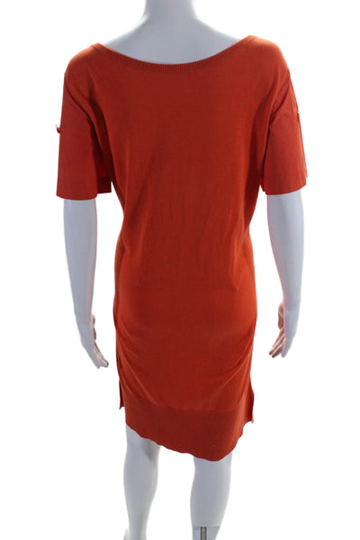 Akris Womens Cotton Short Sleeve Pleated T shirt Dress Orange Size M