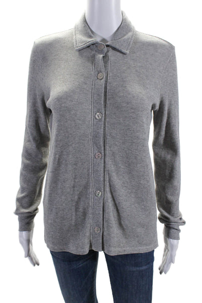 Goldie Womens Cotton Long Sleeve Waffle Knit Button Down Top Gray Size XS