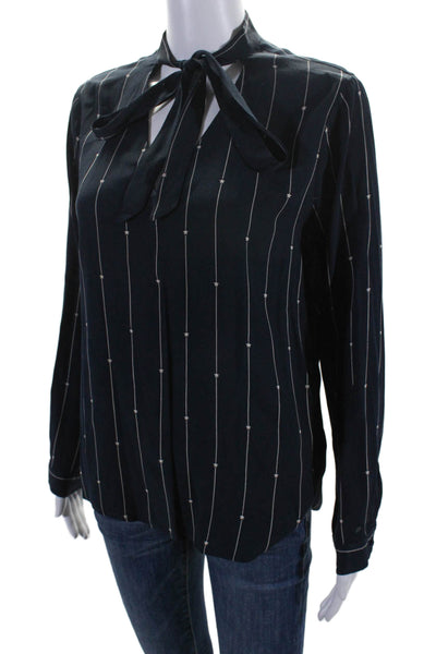 Rails Womens Long Sleeve Striped V Neck Tie Collar Blouse Blue Size XS